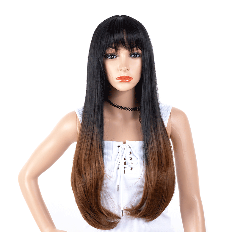 Fashion long straight women's Ombre Black to Brown Hair wig