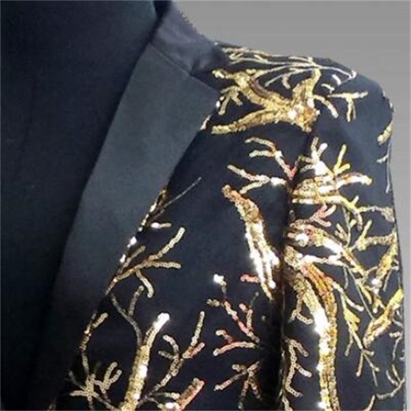 Handsome Black Mens Wedding Groom Tuxedos Gold Sequings Beading Custom Made One Piece Mens Coat Cheap Tuxedos