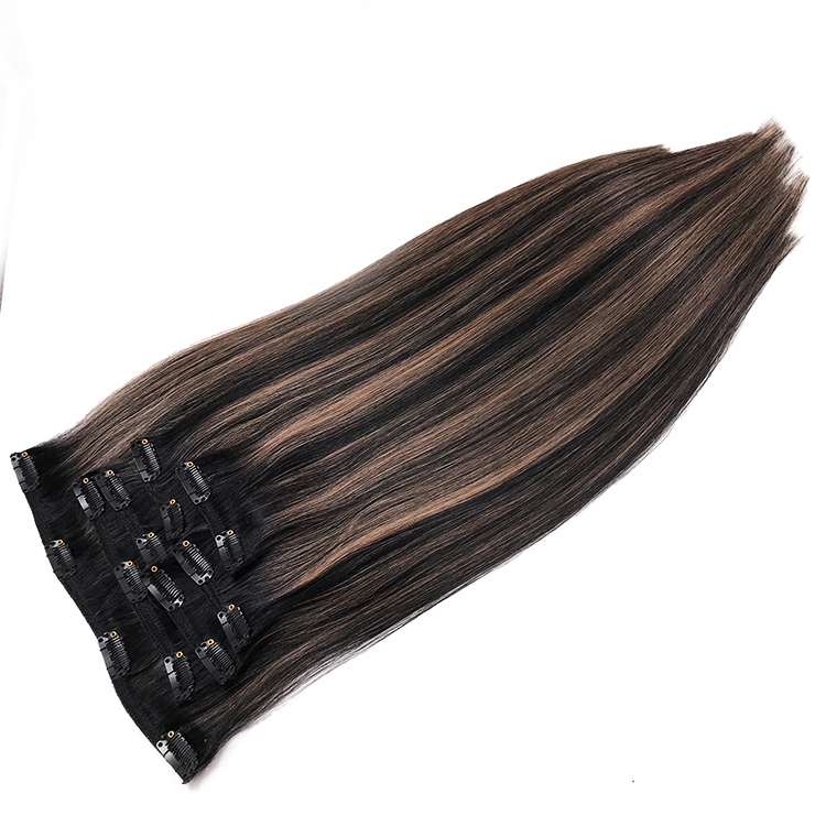 100% Real Remy Human Hair Clip in Hair Extensions Balayage Highlight Skin Weft Straight Clips ins Extension120g