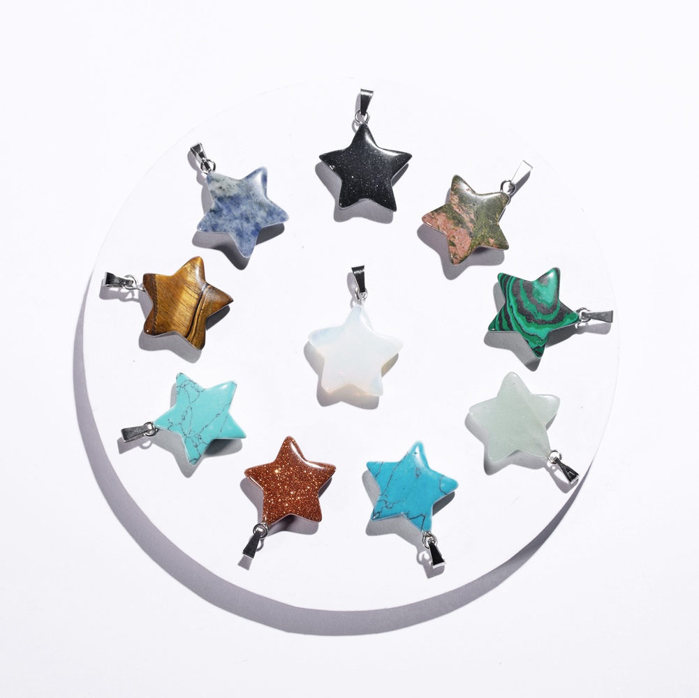 QIMOSHI Natural Healing Crystal Stone Star Pendant Necklace Reiki Solar Quartz Pendants Jewelry for Womens Mens 18Inch Leather