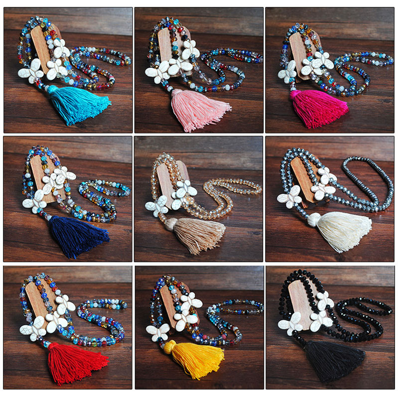 2021 Fashion Long chain Crystal Beads Pendant Necklaces Boho Jewelry Butterfly Charms Colorful Tassel Necklace for Women Girls