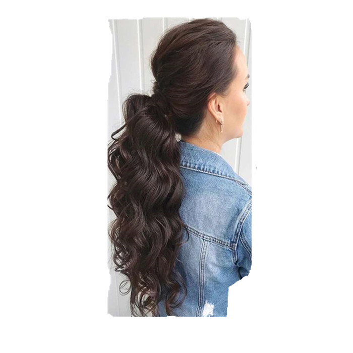 Beauty long loose wavy ponytail extension 22inch human hair drawstring corn hair piece for women black brown 160g