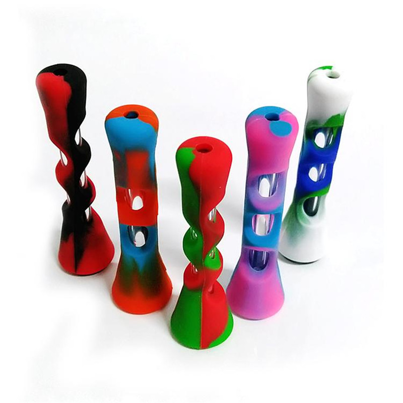 Silicone Smoking Pipe Glass Bongs 3.4 inches Cigarette Hand Pipes Portable Mini Tobacco Pipe Cigarettes Holder