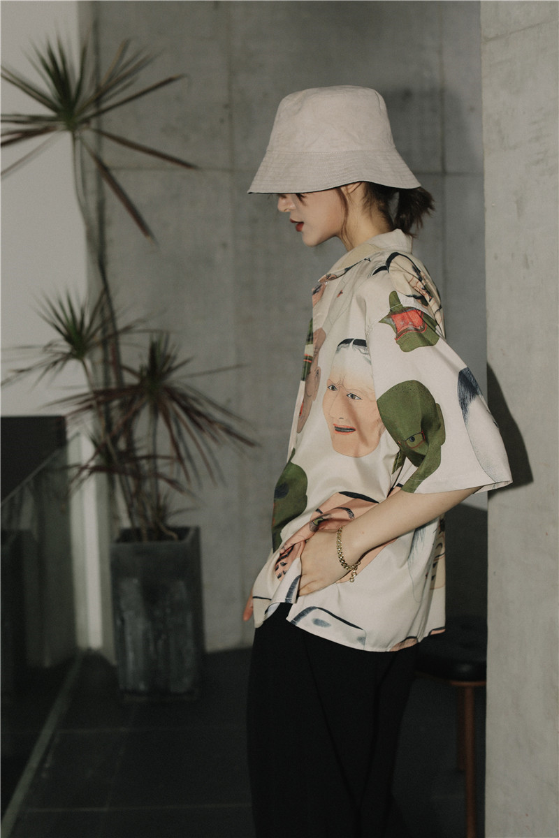 CHEERART Japanese Streetwear Ukiyoe Print Summer Blouse Women Collared Button Up Shirt Short Sleeve Top And Blouse Clothing LJ200810 - view 5