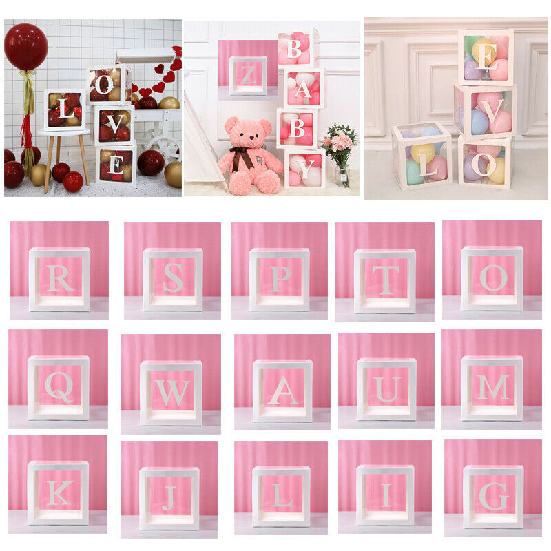 Plastic Balloon Box Letter A- Z Sticker Boxes Transparent Cube Gift Organizer For Baby Shower Wedding Birthday Party Decoration
Plastic Balloon Box Letter A- Z Sticker Boxes Transparent Cube Gift Organizer For Baby Shower Wedding Birthday Party Decoration
