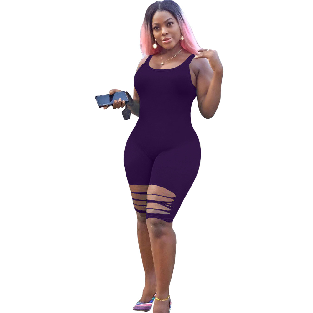 Spot new hot selling European and American spring and summer casual street sexy fashion burnt overalls