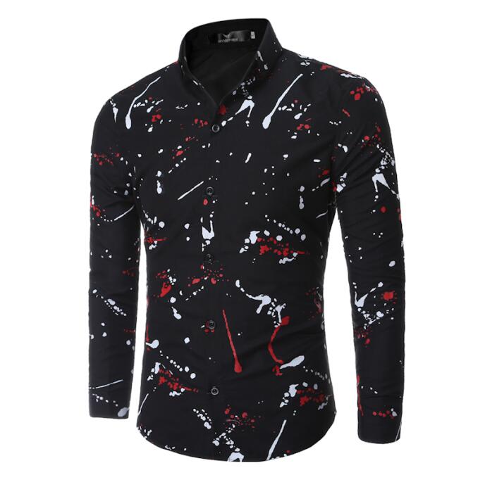 Fashion-Casual Shirt Men Spring Long Sleeve Tops High Quality Printing Men Slim Fit Chemise Social Shirt 2017 White