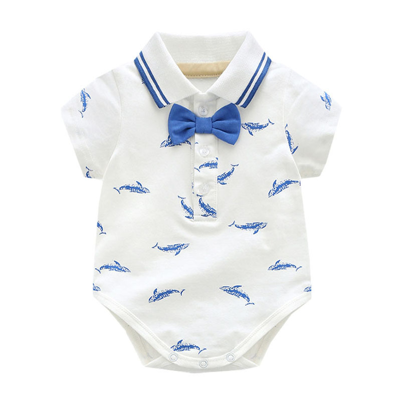 0-2Y été du nouveau-né garçon Romper petit requin T-shirt bleu salopettes + Shorts Tenues Vêtements Vêtements pour bébé ensemble Y200807