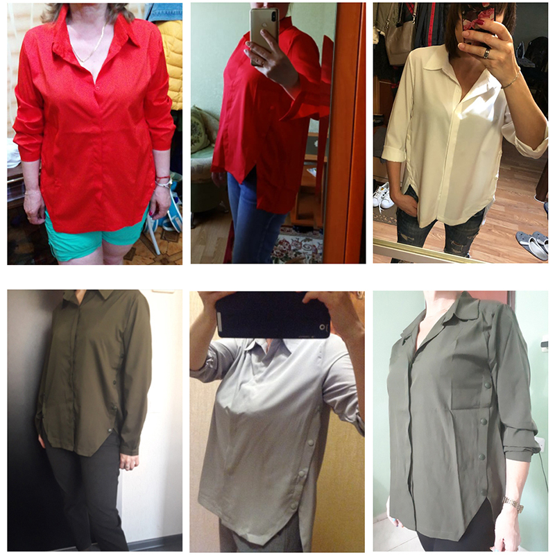 Split Hem Button Detail Tunics Women 5XL Plus Size Chiffon Shirt Casual Turndown Collar Long Sleeve Women Blouses Summer Tops