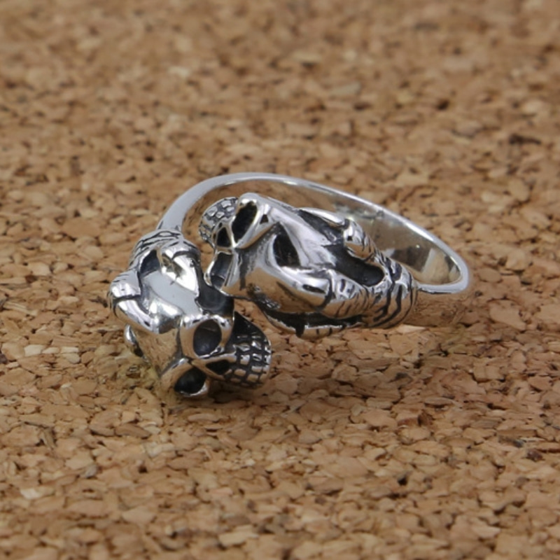 vintage style 925 sterling silver handmade designer jewelry American European antique silver punk crosses skull adjustable rings men women