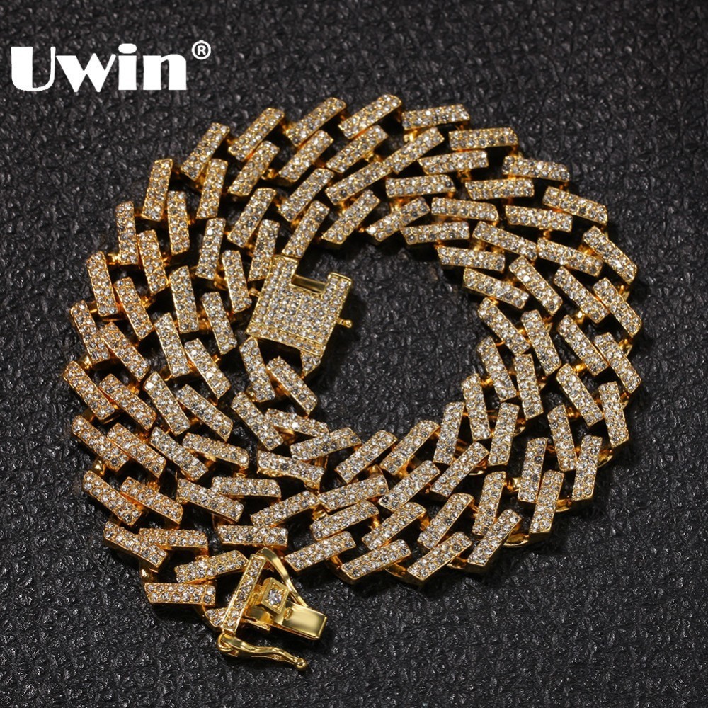 UWIN Drop Shipping Fashion Iced Prong Cuban Link Chains Necklaces 15mm Mutil-Colored Blue/Black Rhinestones Hiphop Jewelry Mens T200824