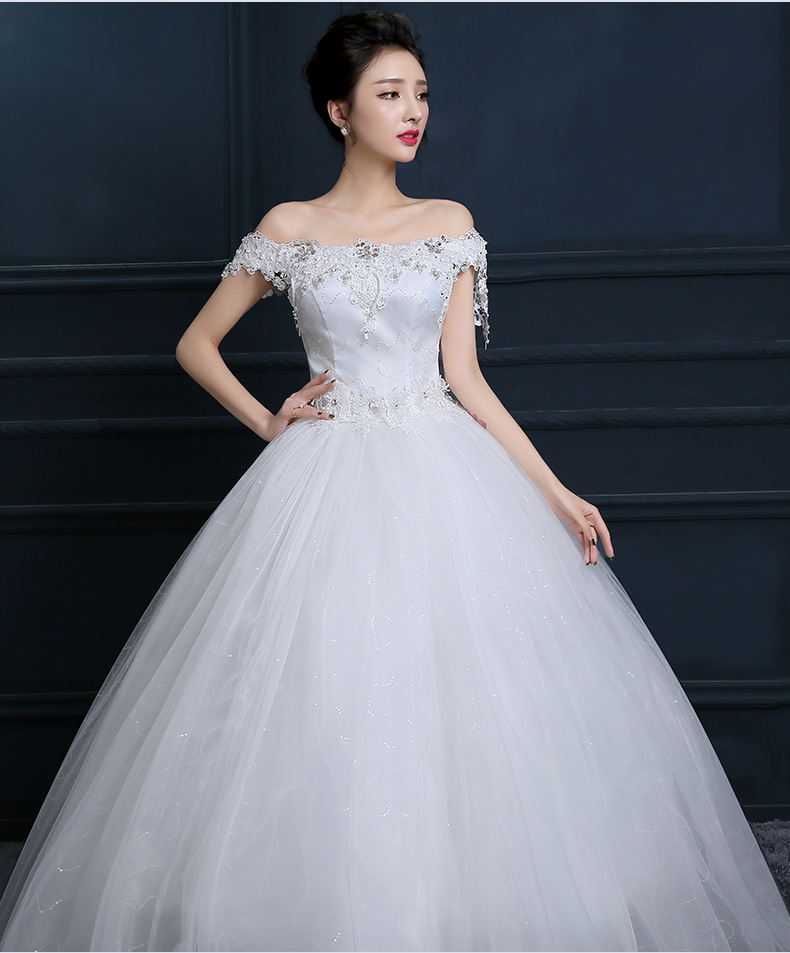 One Shoulder Wedding Dress 2019 New Korean Bride Plus Size Dress Boat Neck Off The Shoulder Vestido De Noiva