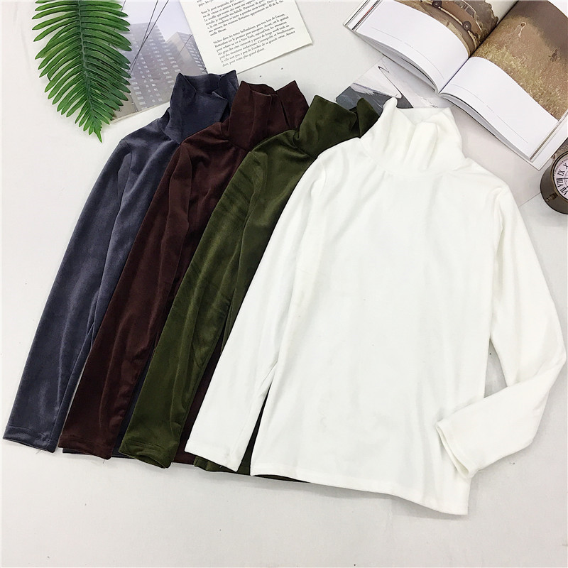 New Spring Women Turtleneck T Shirt Tees Warm Thick Velvet T-Shirts Female Bottoming Long Sleeve Shirt Tops