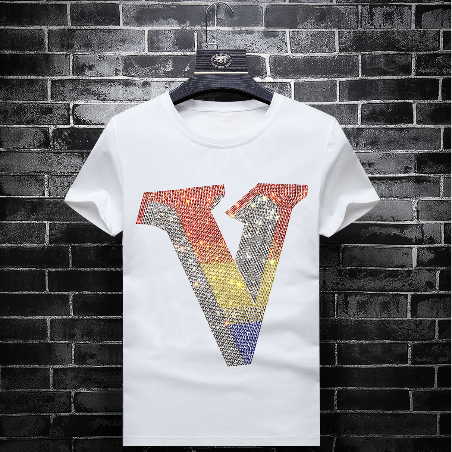 2019 summer fashion brand fashion slim men's hot diamond short sleeve T-shirt men's youth half sleeve large size clothes, Black
2019 summer fashion brand fashion slim men's hot diamond short sleeve T-shirt men's youth half sleeve large size clothes, Black