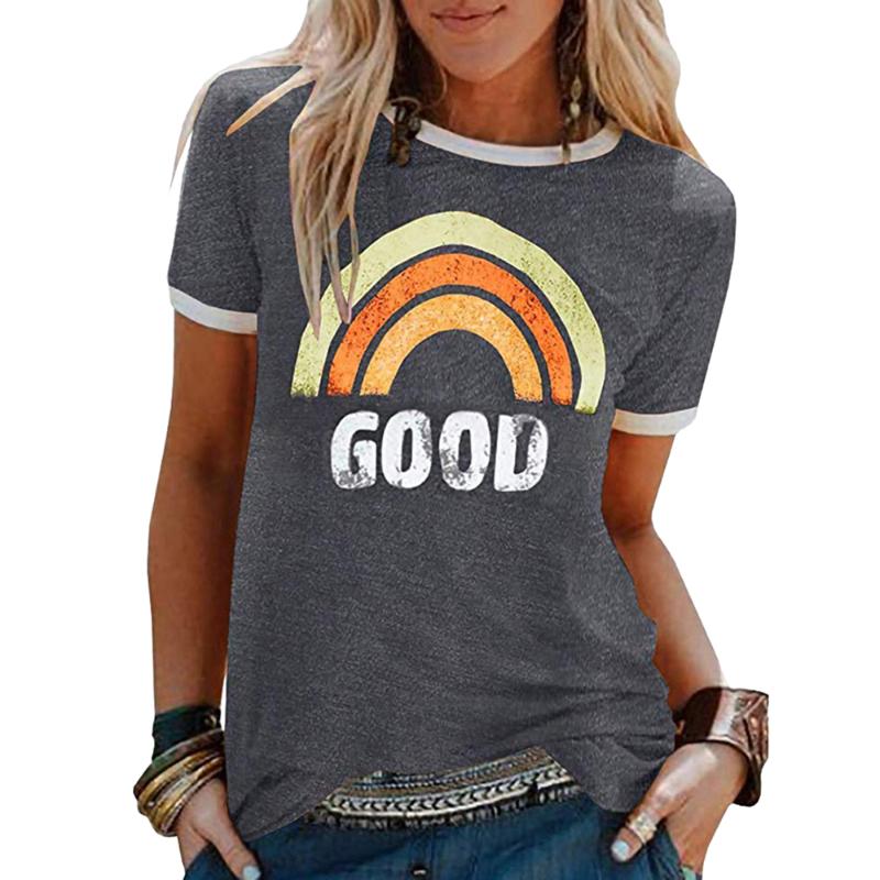 T-shirt Femme Femmes Chemise Multicolore Chemise à manches courtes à col rond pour imprimer graphique d'été