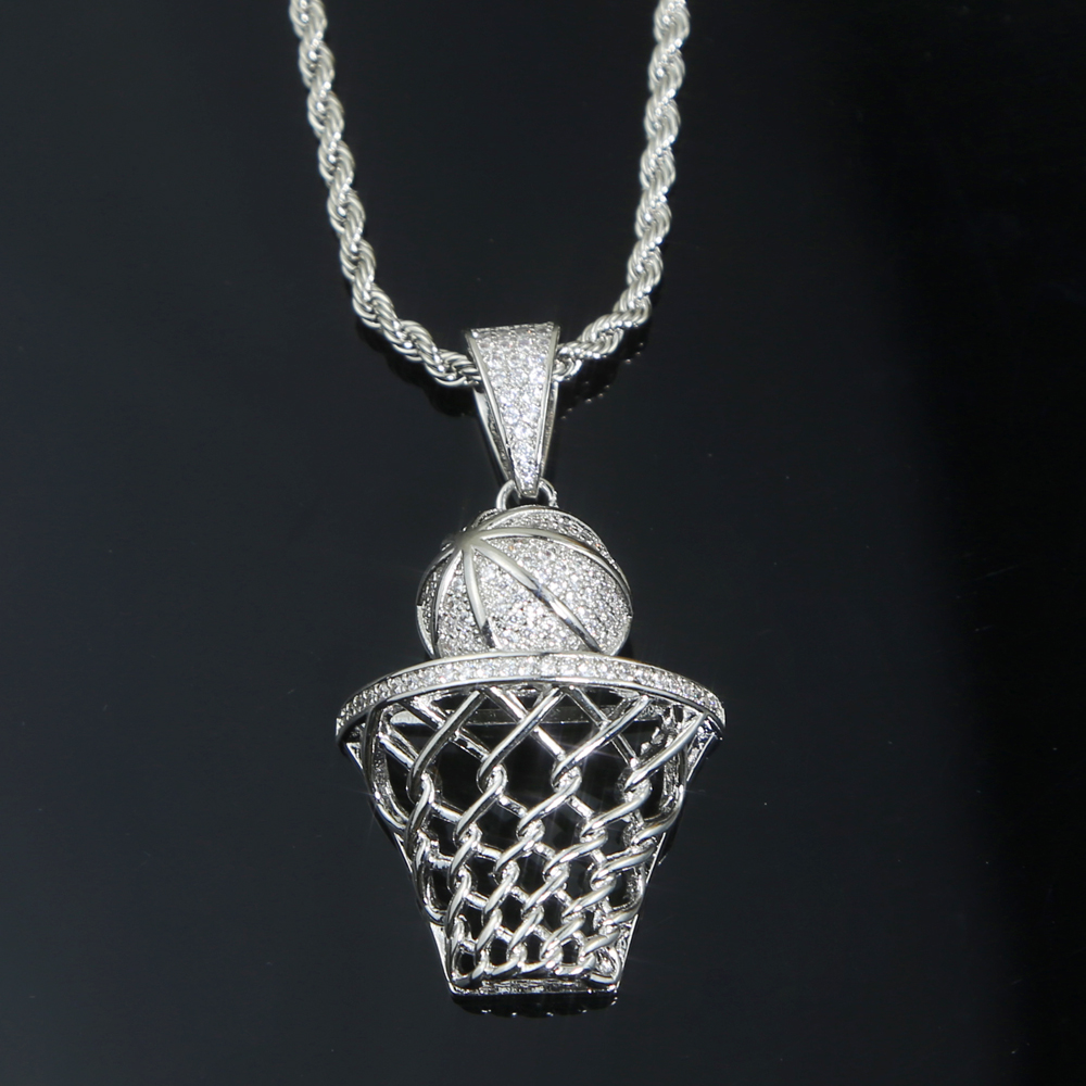 High quality hip hop Rock punk basketball men boy design micro pave iced out bling cz basketball basketry men necklace Silver Tennis Chains