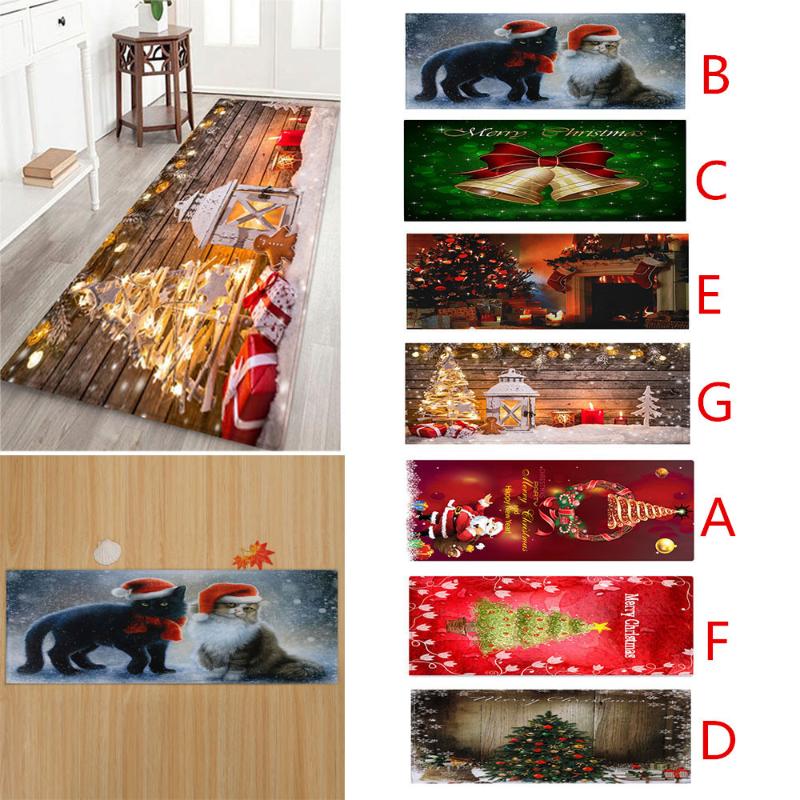 Merry Christmas Decoration Doormat Santa Claus Printing Flannel Floor Mat Non-slip Mats Christmas Home Decoration Door Mat