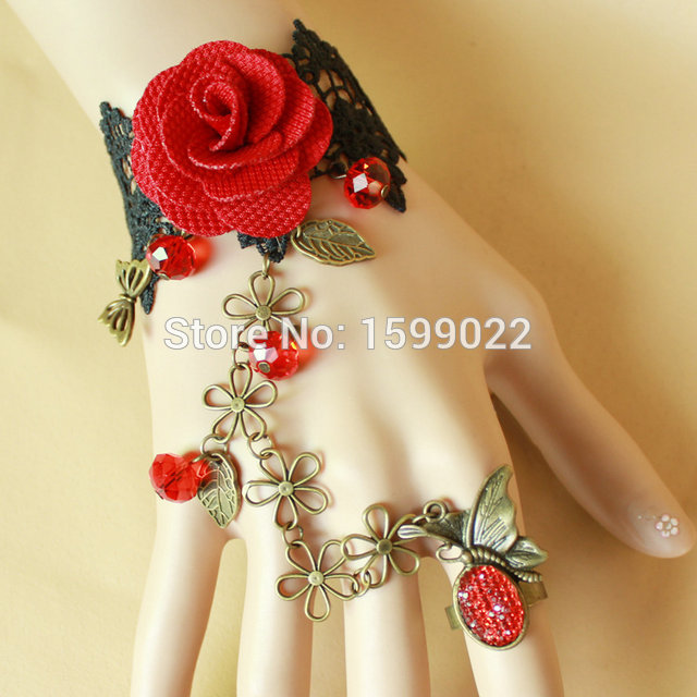 Vintage Lace Bracelet Black for Women Antique Bronze Chain Butterfly Red Rose Flower Ornament Fashionable Hand Accessories
Vintage Lace Bracelet Black for Women Antique Bronze Chain Butterfly Red Rose Flower Ornament Fashionable Hand Accessories