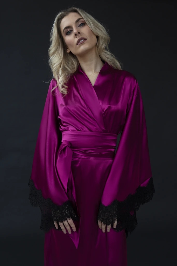 Purple Lingerie Satin and Lace Ladies Bride Robes Kimono Robe Long Sleeves Nightgown Custom Made Sleepwear Nightdress