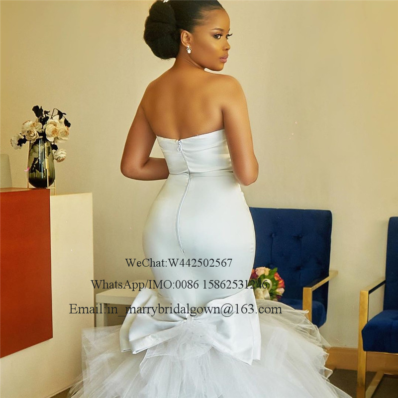 Sexy Plus Size African Mermaid Wedding Dresses 2021 Strapless Crystals Bellanaija Pleated Tulle Skirt Vestido De Novia Bridal Gowns