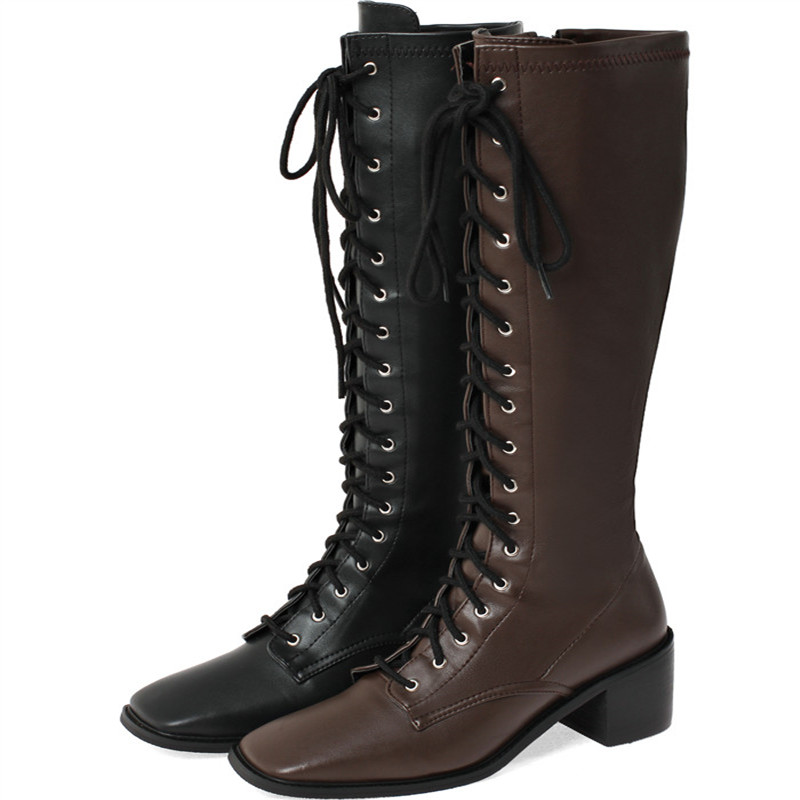 Retro Cowhide Square Toe Cross-Tied Women Boots Thick Heel Leather Soft Knee-High Boots Autumn Winter Ladies Shoes Stretch 6cm, Black
Retro Cowhide Square Toe Cross-Tied Women Boots Thick Heel Leather Soft Knee-High Boots Autumn Winter Ladies Shoes Stretch 6cm, Black