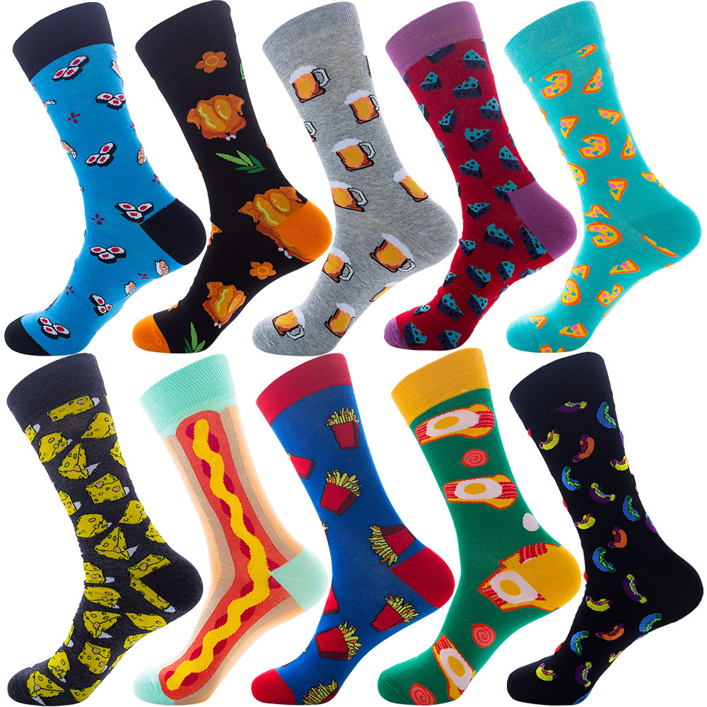 Big Size Colorful Cotton Socks Men Christmas Striped Dot Animal Fruit Food Casual Fashion Winter Crew Socks Funny Men Socks 200924