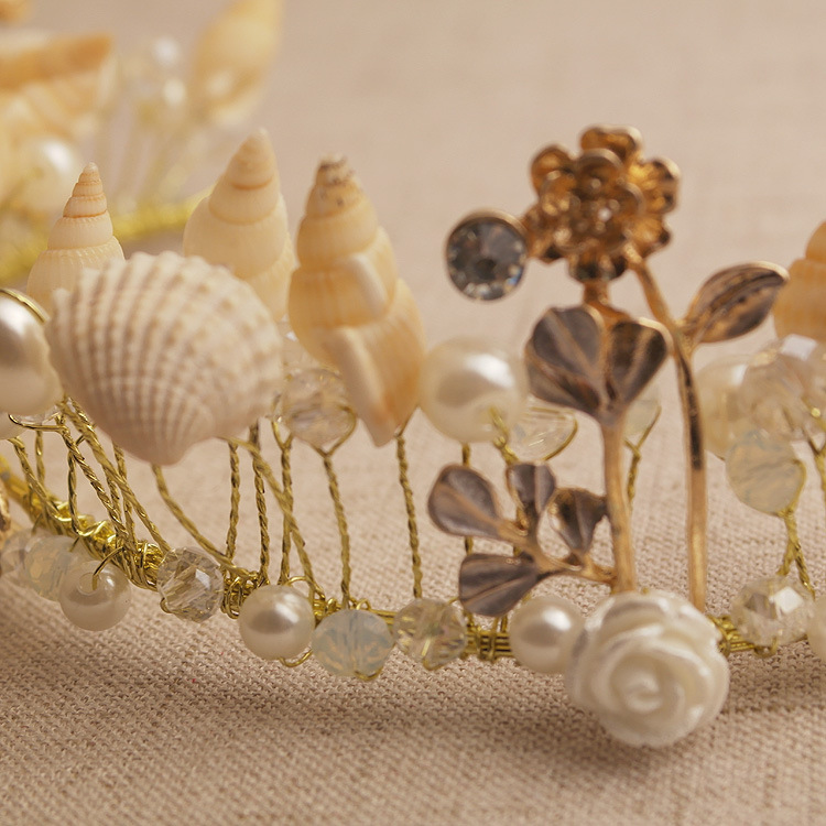 Bridal Headpieces Wedding Crowns Beach Wedding Headdress Shell Crown Wedding Accessories Pearl Conch Shell Beaded Tiara