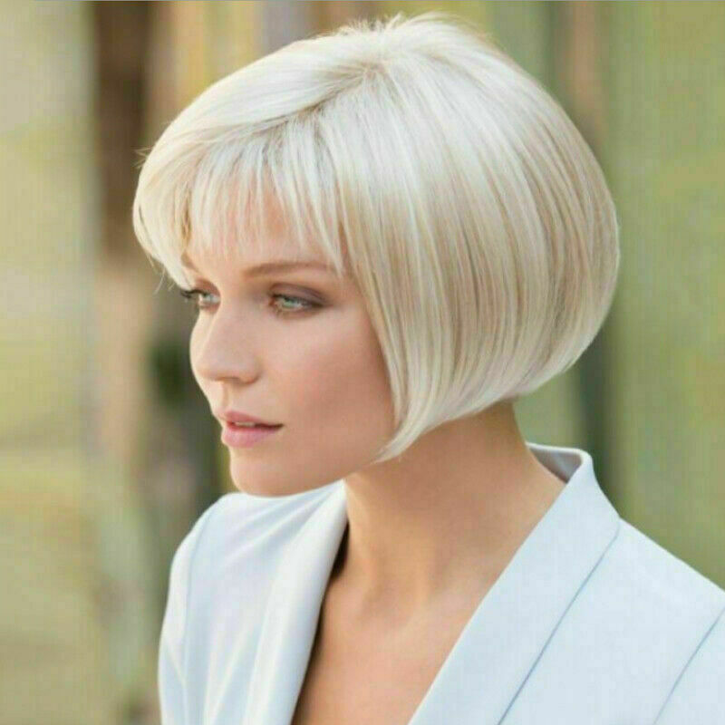 Ladies Wig Women Short Straight Natural Hair Cosplay Wigs Silver Wig Daily Use