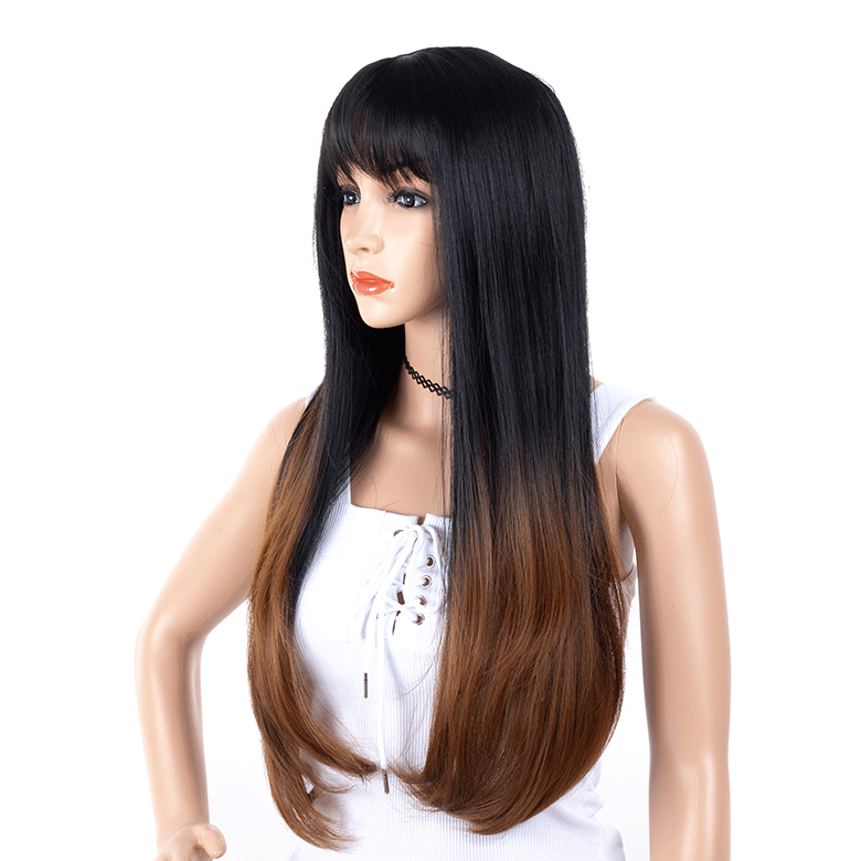 Fashion long straight women's Ombre Black to Brown Hair wig