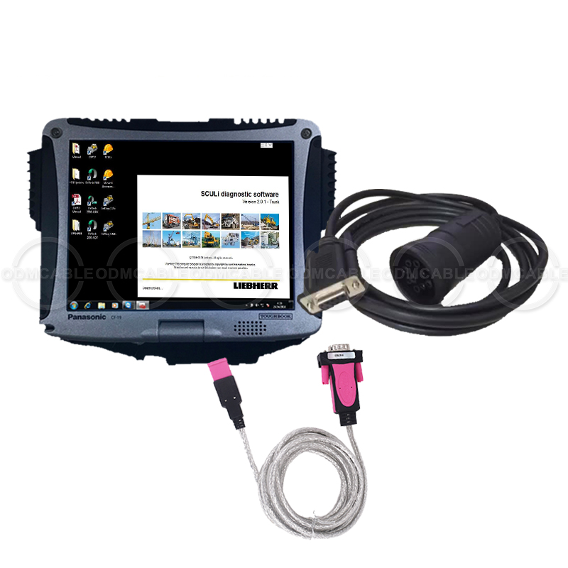 DB9 to 9-pin Deutsch cable for Sculi Liebherr forklift diagnosis scanner with cf19 laptop Liebherr 9 pin connect with USB key 
DB9 to 9-pin Deutsch cable for Sculi Liebherr forklift diagnosis scanner with cf19 laptop Liebherr 9 pin connect with USB key