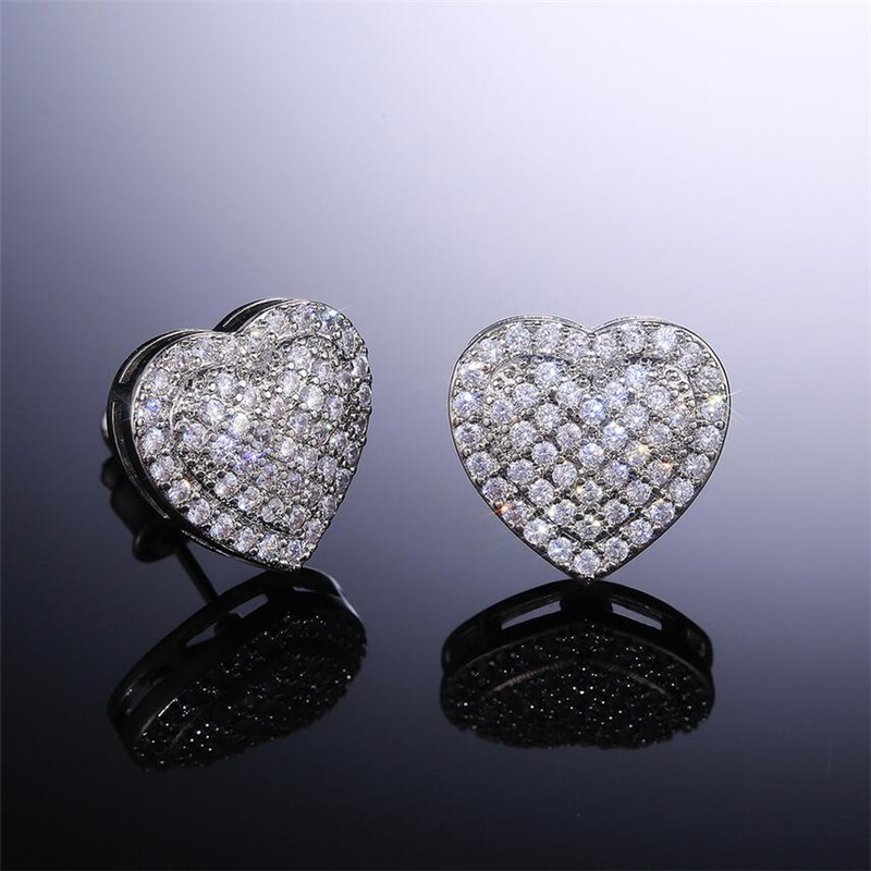 Sterg Sier Pave White Sapphire CZ Dia Heart Stud Earrings for Women - Party Jewelry Gift 4