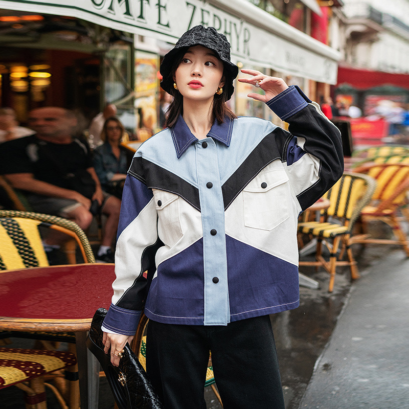 Loose Fit Contrast Color Split Big Size Denim Jacket New Lapel Long Sleeve Women Coat Fashion Tide Spring 2020 Y337, Blue white
Loose Fit Contrast Color Split Big Size Denim Jacket New Lapel Long Sleeve Women Coat Fashion Tide Spring 2020 Y337, Blue white