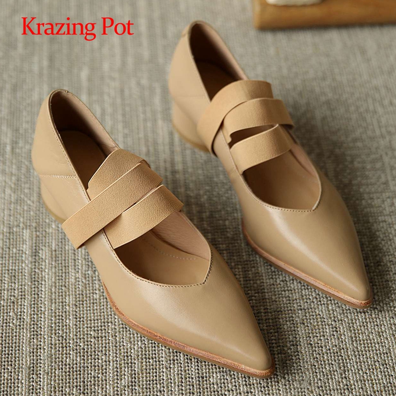 Krazing Pot new simple style full grain leather gorgeous pointed toe med strange heels elastic band pretty girls women pumps L03, Black
Krazing Pot new simple style full grain leather gorgeous pointed toe med strange heels elastic band pretty girls women pumps L03, Black
