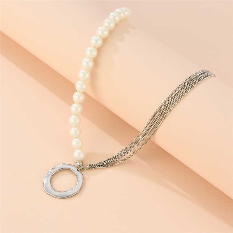Pinksee Simple Temperament Asymmetry Alloy Imitation Pearl Chain Metal Circle Pendant Necklace Women Elegant Jewelry Accessories
Pinksee Simple Temperament Asymmetry Alloy Imitation Pearl Chain Metal Circle Pendant Necklace Women Elegant Jewelry Accessories