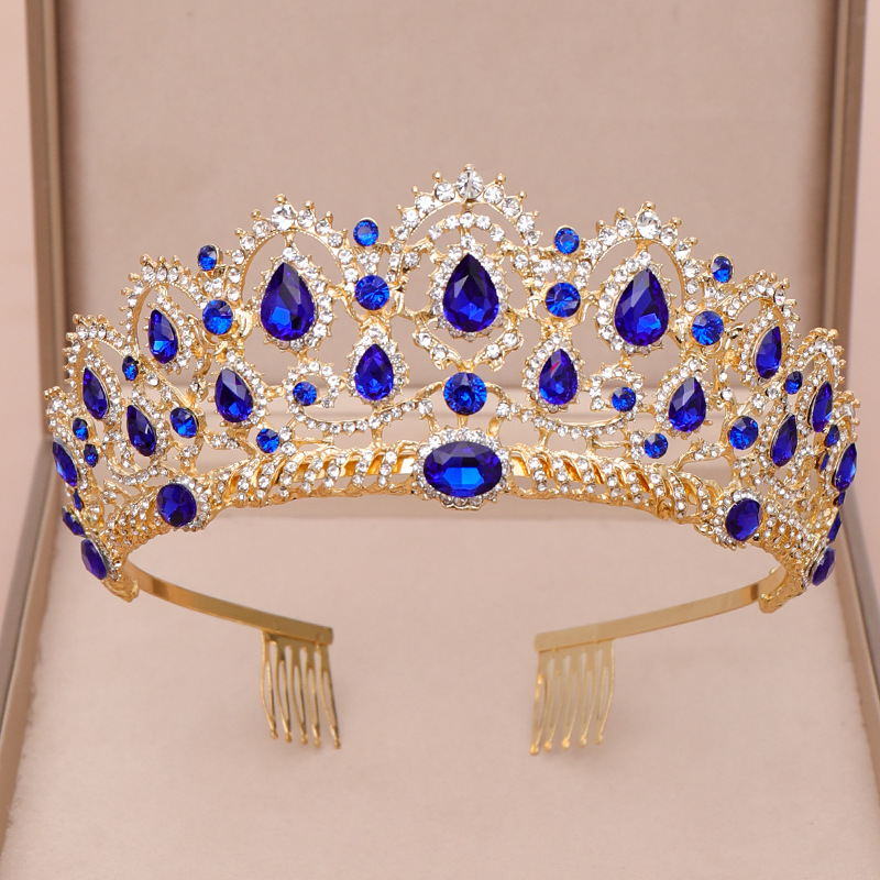 

Fashion Classic Blue Crystal Wedding Crown With Comb Bridal Hair Accessories Bride Tiaras Women Hairband Princess Crowns
