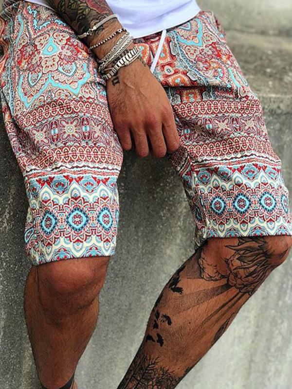 Men Casual Shorts Summer New Male Printing Mid-waist Hawaiian Beach shorts Drawstring Men's Breathable Quick Drying Short