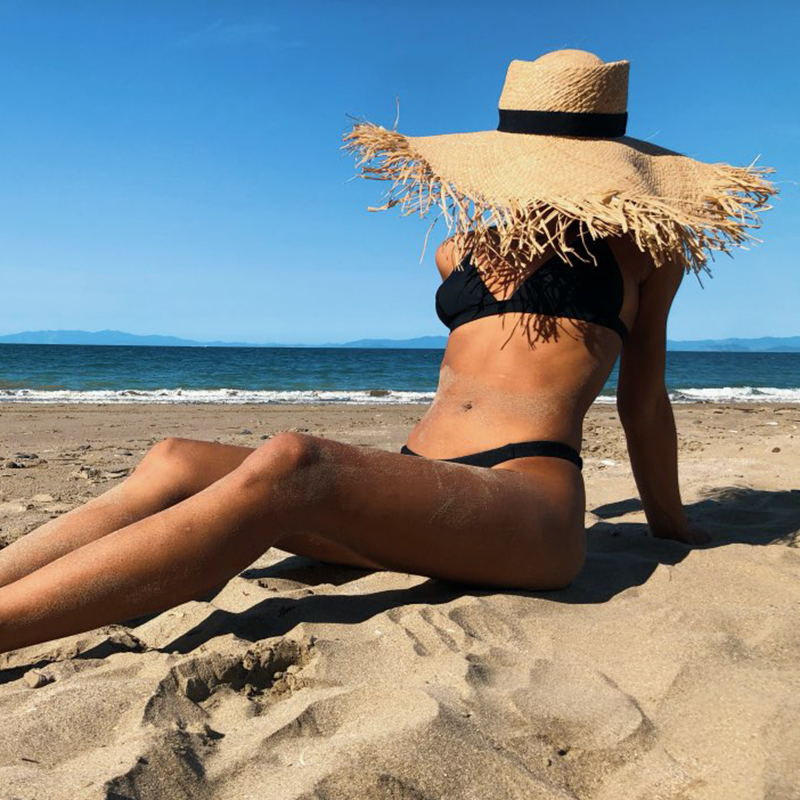 women Oversized Hat Big Brim 20cm Raffia Sun Wide Beach s Ladies Soft Straw Shade Wholesale Drop Y200619
