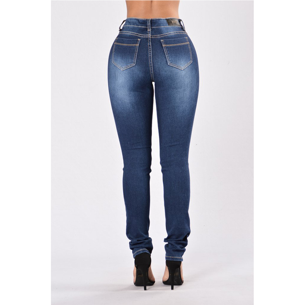 Jeans Woman Casual Mid Waist Skinny Hole Ripped Jeans for Women Fashion Denim Blue Pants Streetwear Plus Size jeans mujer D25 CX200815
