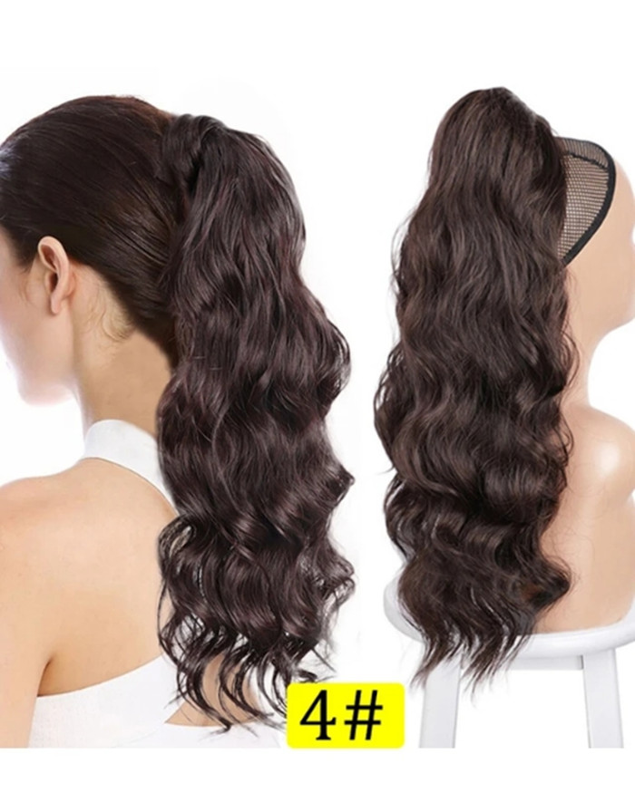 Beauty long loose wavy ponytail extension 22inch human hair drawstring corn hair piece for women black brown 160g