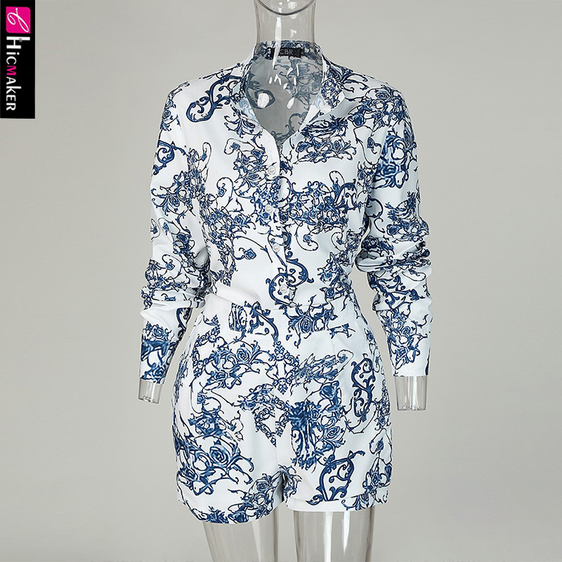 Print V-neck Long Sleeve Casual Top & Short Set Women Two Piece Outfits T200808