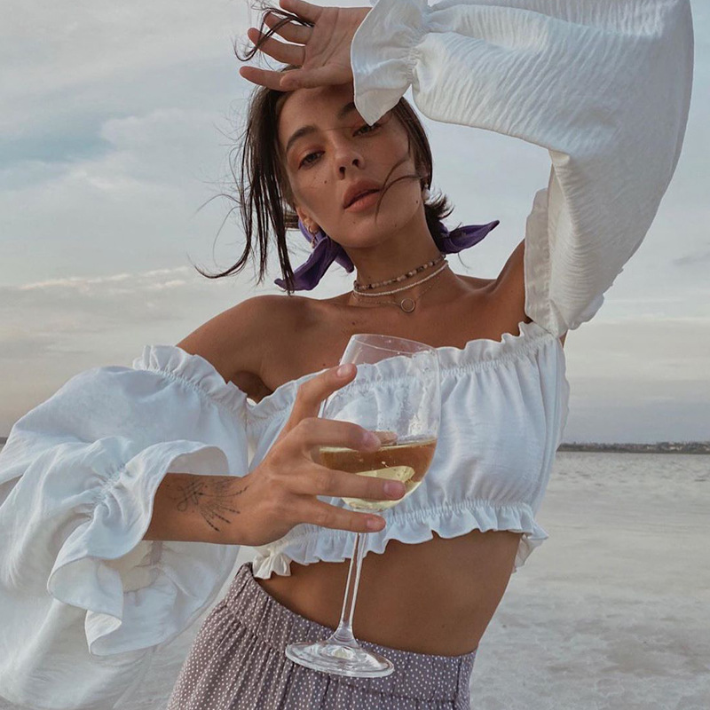 Early Autumn New Women' Hot Style Pure Cotton Pleated Lantern Long-sleeved Sexy One-word Neck Wrapped Top Fashion Streetwear, As pic
Early Autumn New Women' Hot Style Pure Cotton Pleated Lantern Long-sleeved Sexy One-word Neck Wrapped Top Fashion Streetwear, As pic