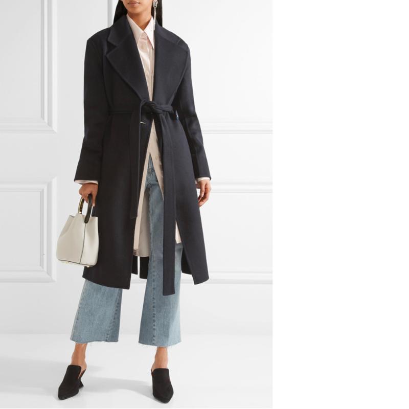 2020 Spring Autumn Women Notched Woolen Robe Long Coat Female Outerwear manteau femme abrigos mujer, Navy blue
2020 Spring Autumn Women Notched Woolen Robe Long Coat Female Outerwear manteau femme abrigos mujer, Navy blue