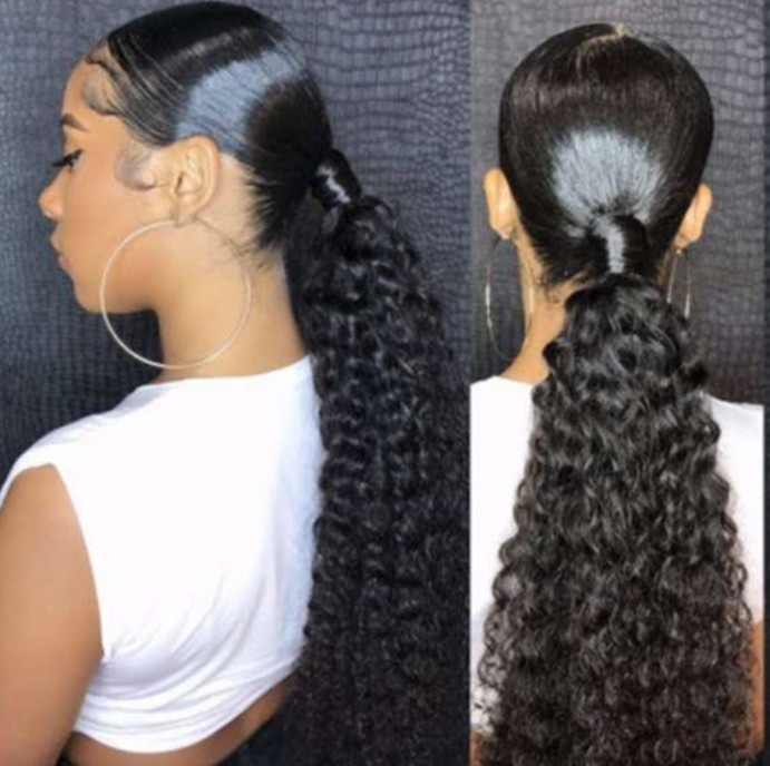 26" Long Drawstring Ponytail brazilian High Puff Afro Ponytail Hair Extensions Deep Curly/Corn Wave Clip in Hair Pieces for Women 160g