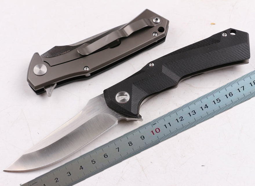 Special Offer Black Flipper Knife 8Cr13 Drop Point Satin / Stone Wash Blade G10 Handle Ball Bearing EDC Pocket Folding Knives
