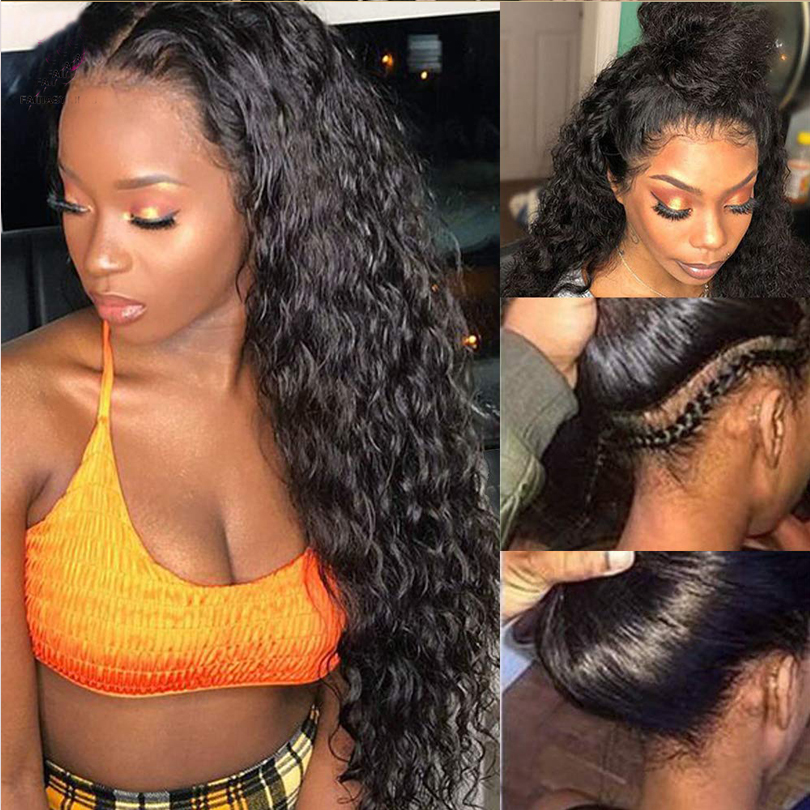 13X4 Lace Closure simulation Human Hair Wig Water Wave synthetc lace front wig for Women Pre Plucked Density 150% wet and wavy Wig