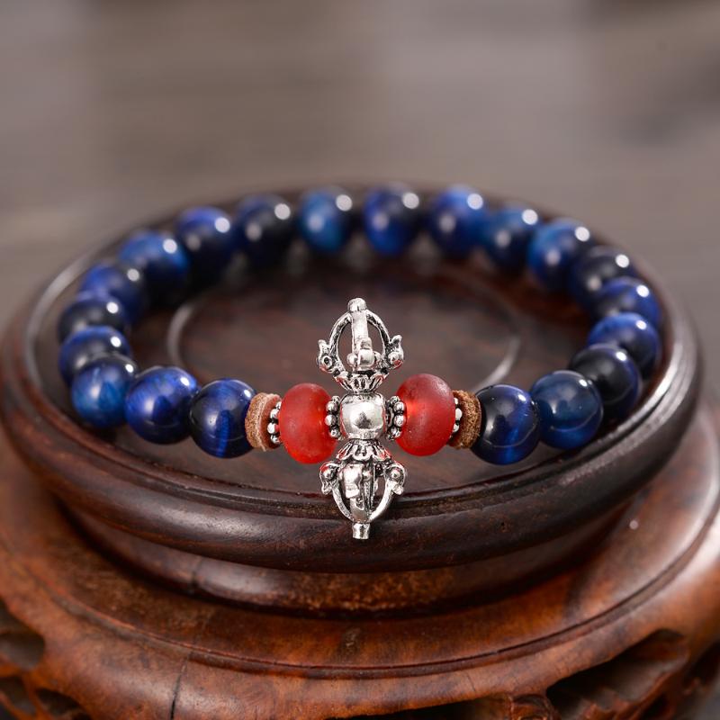 8 mm Blue Tiger eye Stones Vajra Amulet Pestle Charm Bracelets Tibetan Red Lampwork Men Protective Talisman
8 mm Blue Tiger eye Stones Vajra Amulet Pestle Charm Bracelets Tibetan Red Lampwork Men Protective Talisman