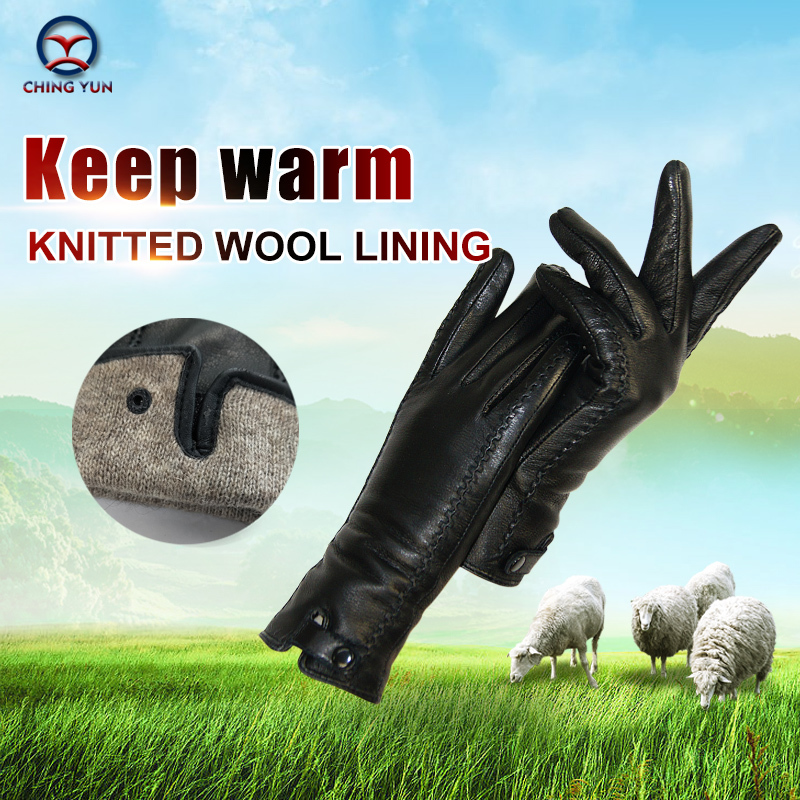New Women's Gloves Genuine Leather Winter Warm Fluff Woman Soft Female Rabbit Fur Lining Riveted Clasp High-quality Mittens T200819