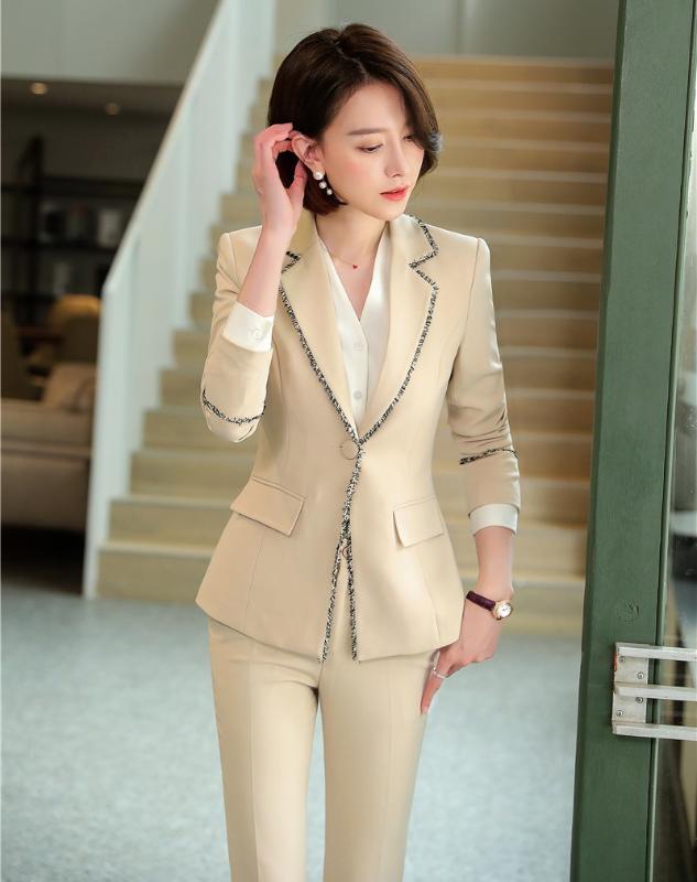 High Quality Fabric Ladies Office Work Wear Pantsuits Formal Women Business Suits Elegant Apricot Blazers Career Clothing Set, White blouse
High Quality Fabric Ladies Office Work Wear Pantsuits Formal Women Business Suits Elegant Apricot Blazers Career Clothing Set, White blouse