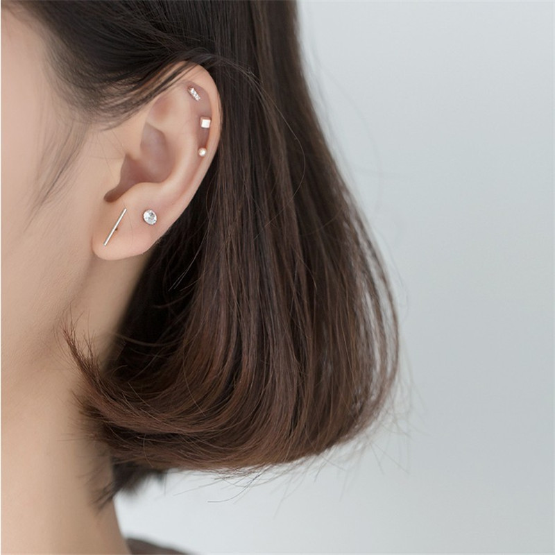 5Pcs/set 925 Sterling Silver Stud Earrings Minimalist Mix Round Ball Bar Geometric CZ Zircon Earrings Fine Jewelry Gift