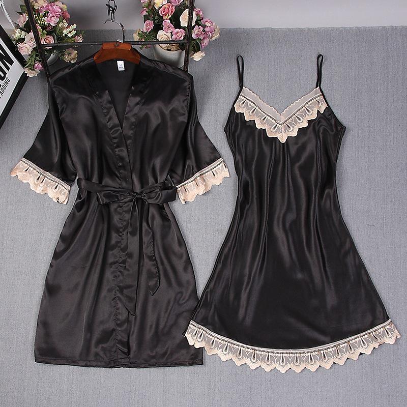 SEXY Lady Nighty&robe SET Kimono Bath Gown Casual Soft 2PCS Sleepwear Nightdress Silky Satin Wedding Robe Homewear Plus Size 3XL, Black 2pcs
SEXY Lady Nighty&robe SET Kimono Bath Gown Casual Soft 2PCS Sleepwear Nightdress Silky Satin Wedding Robe Homewear Plus Size 3XL, Black 2pcs
